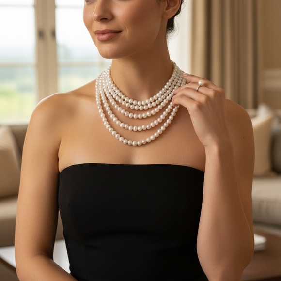 100in Endless Freshwater Pearl Rope Necklace 7-8mm Knotted White Cream Wrap - Picture 1 of 14